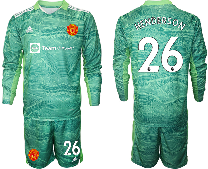 Men 2021-2022 Club Manchester United green goalkeeper Long Sleeve #26 Soccer Jersey->manchester united jersey->Soccer Club Jersey